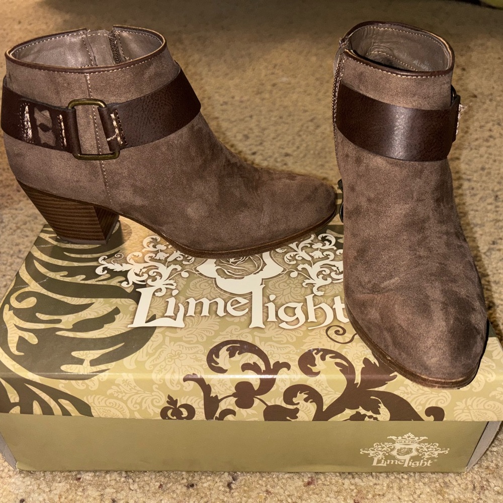 Limelight Taupe Ankle Booties with Buckle Detail